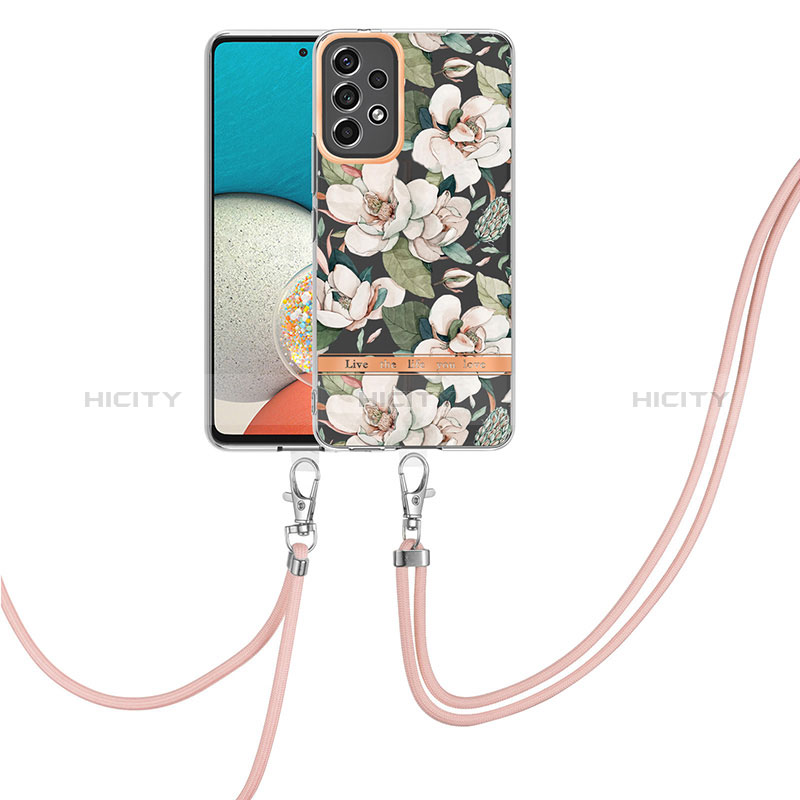 Coque Silicone Motif Fantaisie Souple Couleur Unie Etui Housse avec Laniere Strap Y06B pour Samsung Galaxy A23 5G Blanc Plus