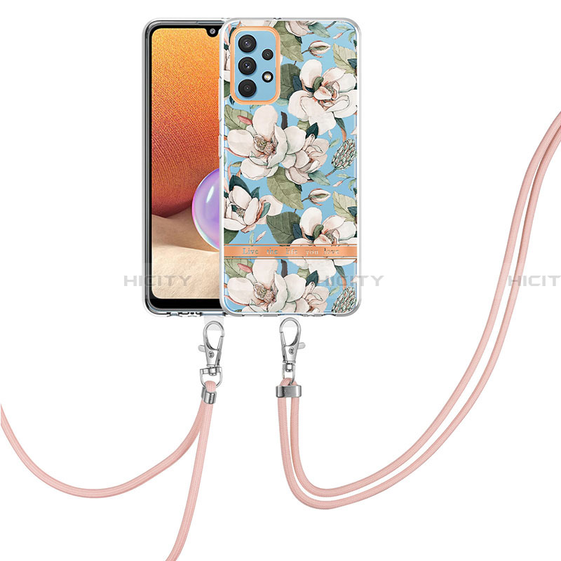 Coque Silicone Motif Fantaisie Souple Couleur Unie Etui Housse avec Laniere Strap Y06B pour Samsung Galaxy A32 4G Blanc Plus