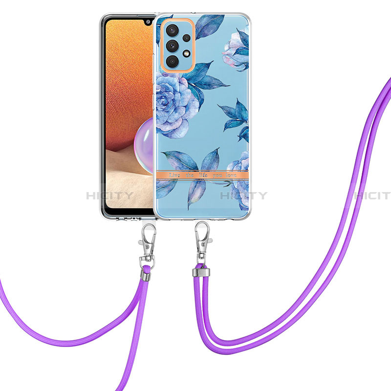 Coque Silicone Motif Fantaisie Souple Couleur Unie Etui Housse avec Laniere Strap Y06B pour Samsung Galaxy A32 4G Bleu Plus