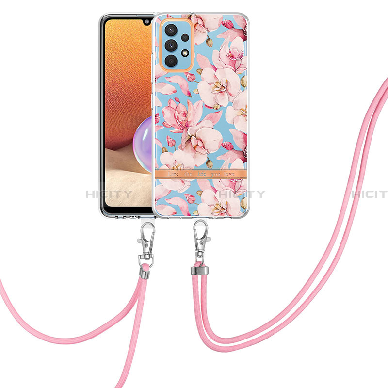 Coque Silicone Motif Fantaisie Souple Couleur Unie Etui Housse avec Laniere Strap Y06B pour Samsung Galaxy A32 4G Plus