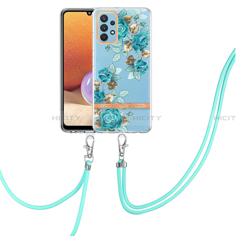 Coque Silicone Motif Fantaisie Souple Couleur Unie Etui Housse avec Laniere Strap Y06B pour Samsung Galaxy A32 4G Plus