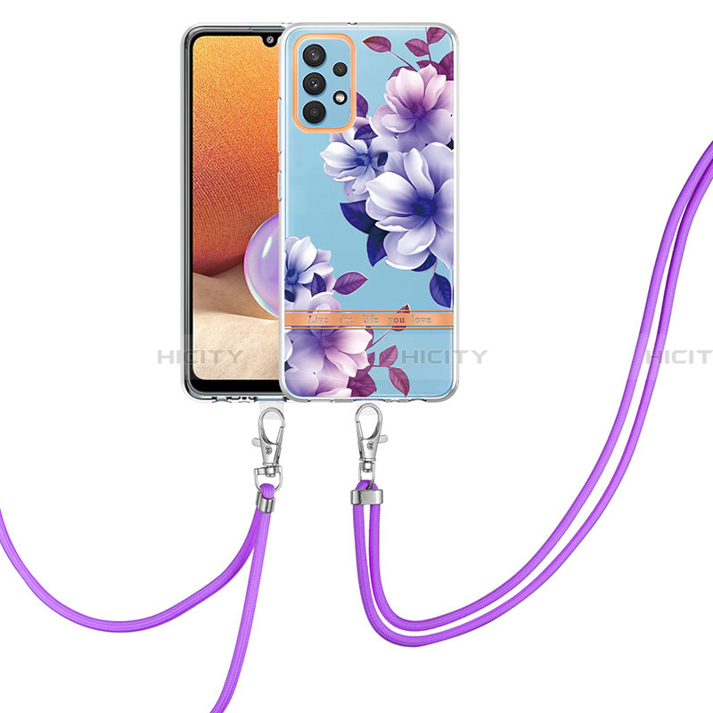 Coque Silicone Motif Fantaisie Souple Couleur Unie Etui Housse avec Laniere Strap Y06B pour Samsung Galaxy A32 5G Violet Plus