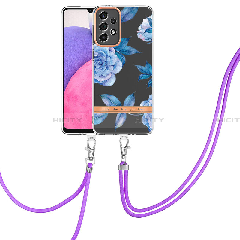 Coque Silicone Motif Fantaisie Souple Couleur Unie Etui Housse avec Laniere Strap Y06B pour Samsung Galaxy A33 5G Bleu Plus