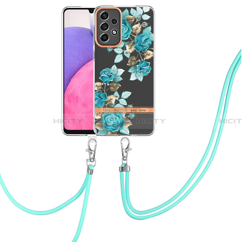 Coque Silicone Motif Fantaisie Souple Couleur Unie Etui Housse avec Laniere Strap Y06B pour Samsung Galaxy A33 5G Cyan Plus