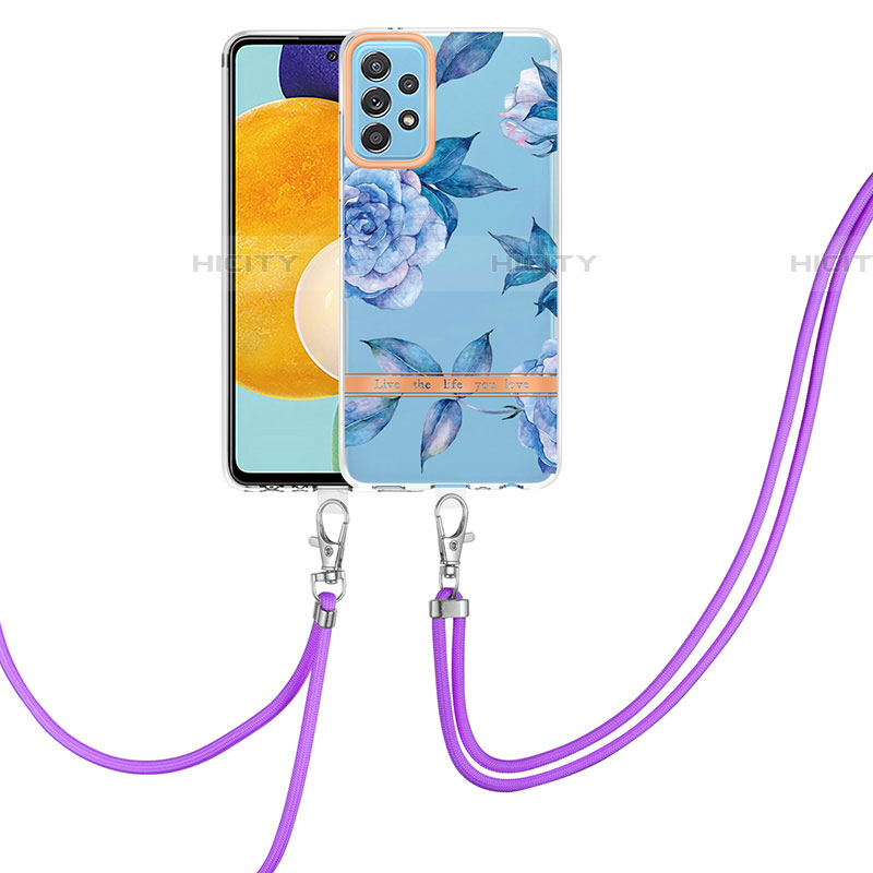 Coque Silicone Motif Fantaisie Souple Couleur Unie Etui Housse avec Laniere Strap Y06B pour Samsung Galaxy A52 4G Bleu Plus