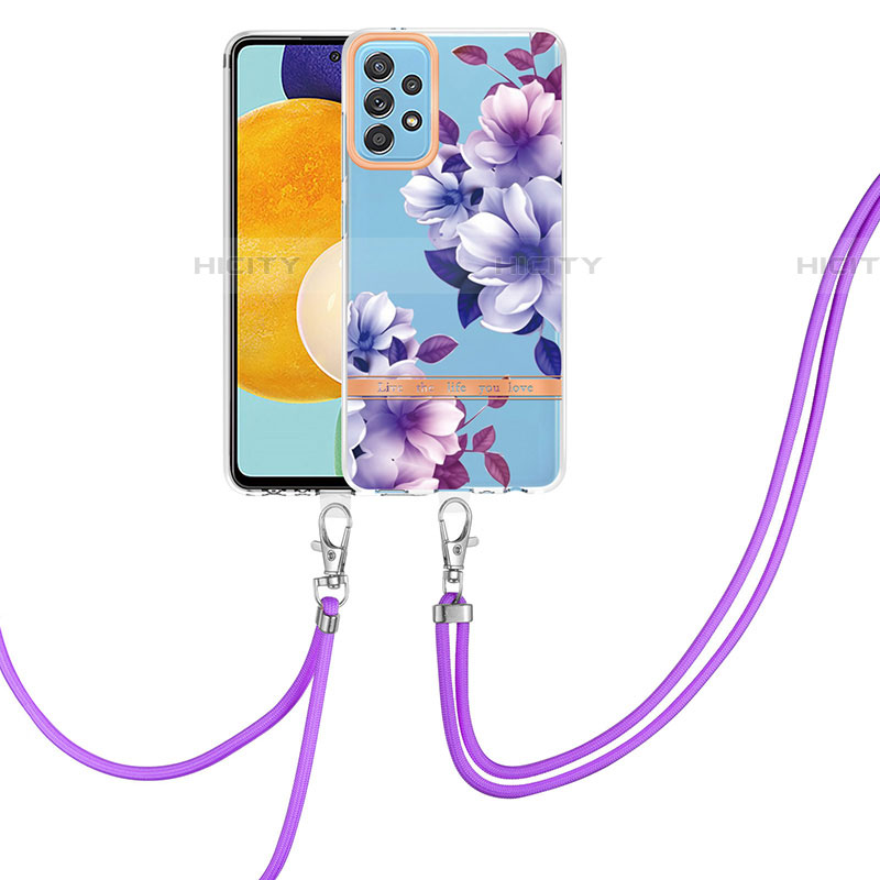 Coque Silicone Motif Fantaisie Souple Couleur Unie Etui Housse avec Laniere Strap Y06B pour Samsung Galaxy A52 4G Plus