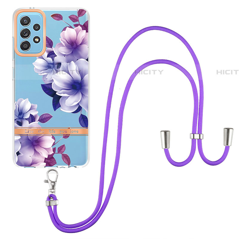 Coque Silicone Motif Fantaisie Souple Couleur Unie Etui Housse avec Laniere Strap Y06B pour Samsung Galaxy A52 4G Plus