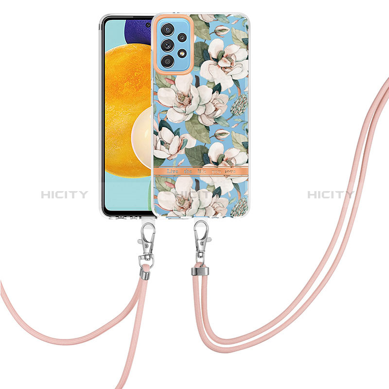 Coque Silicone Motif Fantaisie Souple Couleur Unie Etui Housse avec Laniere Strap Y06B pour Samsung Galaxy A52s 5G Blanc Plus