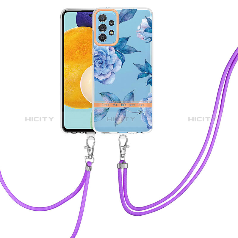 Coque Silicone Motif Fantaisie Souple Couleur Unie Etui Housse avec Laniere Strap Y06B pour Samsung Galaxy A52s 5G Bleu Plus