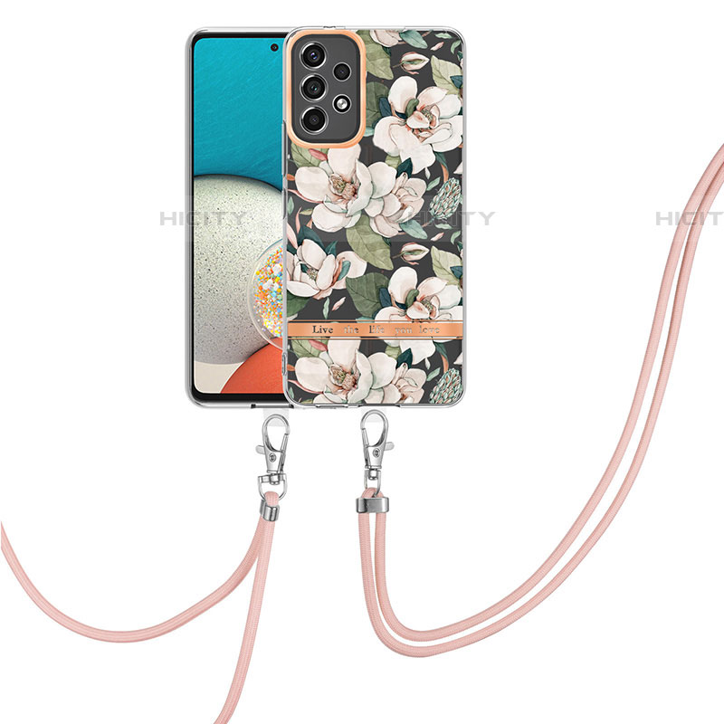 Coque Silicone Motif Fantaisie Souple Couleur Unie Etui Housse avec Laniere Strap Y06B pour Samsung Galaxy A53 5G Blanc Plus