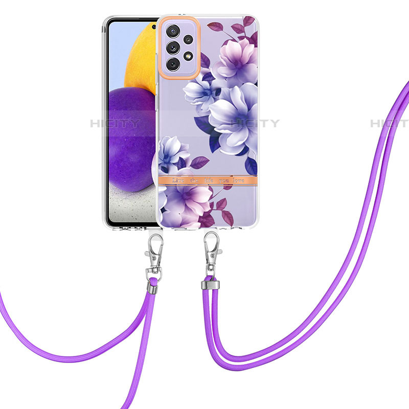 Coque Silicone Motif Fantaisie Souple Couleur Unie Etui Housse avec Laniere Strap Y06B pour Samsung Galaxy A72 4G Violet Plus