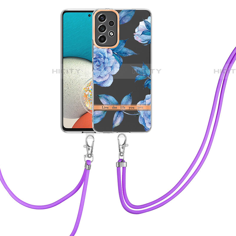 Coque Silicone Motif Fantaisie Souple Couleur Unie Etui Housse avec Laniere Strap Y06B pour Samsung Galaxy A73 5G Bleu Plus