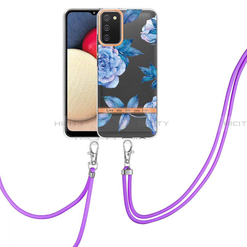 Coque Silicone Motif Fantaisie Souple Couleur Unie Etui Housse avec Laniere Strap Y06B pour Samsung Galaxy F02S SM-E025F Plus