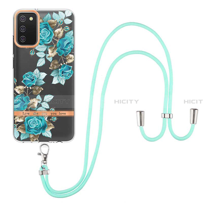 Coque Silicone Motif Fantaisie Souple Couleur Unie Etui Housse avec Laniere Strap Y06B pour Samsung Galaxy F02S SM-E025F Plus