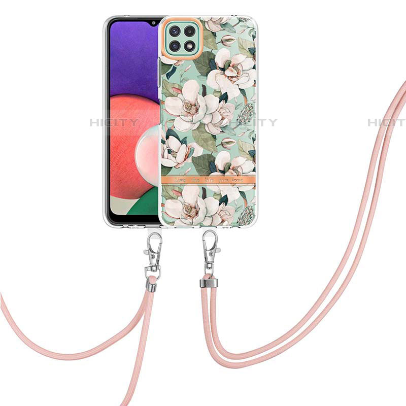 Coque Silicone Motif Fantaisie Souple Couleur Unie Etui Housse avec Laniere Strap Y06B pour Samsung Galaxy F42 5G Blanc Plus