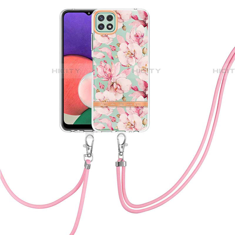 Coque Silicone Motif Fantaisie Souple Couleur Unie Etui Housse avec Laniere Strap Y06B pour Samsung Galaxy F42 5G Rose Plus