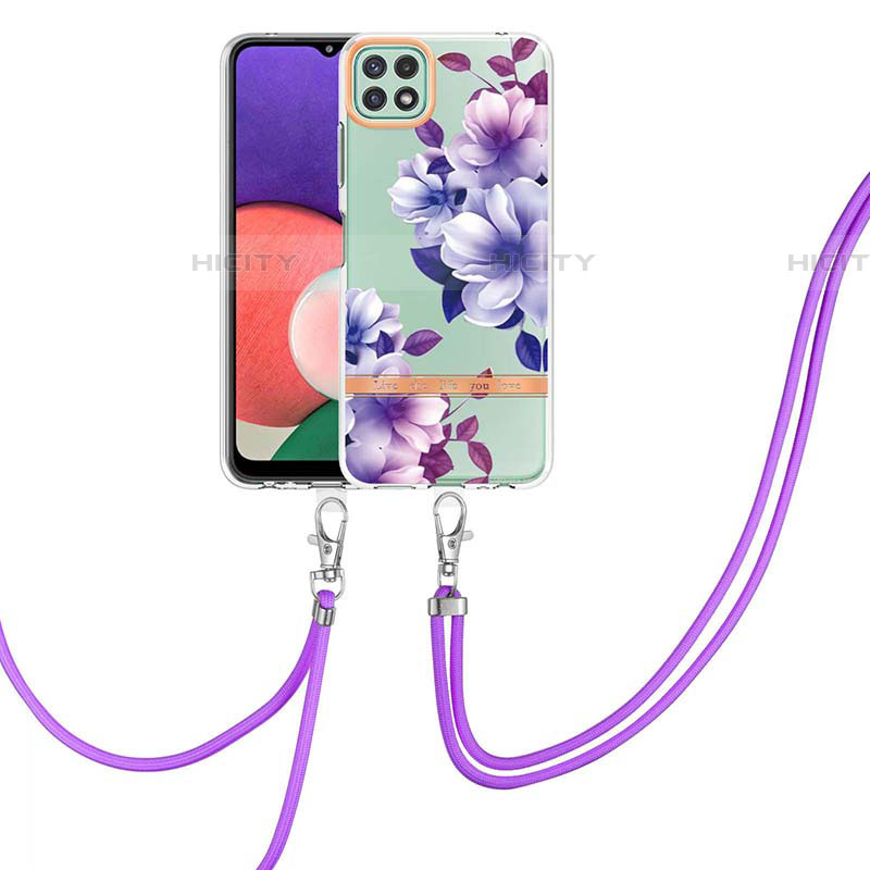 Coque Silicone Motif Fantaisie Souple Couleur Unie Etui Housse avec Laniere Strap Y06B pour Samsung Galaxy F42 5G Violet Plus