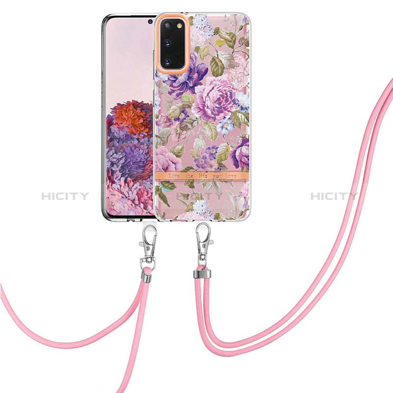 Coque Silicone Motif Fantaisie Souple Couleur Unie Etui Housse avec Laniere Strap Y06B pour Samsung Galaxy S20 5G Violet Clair Plus