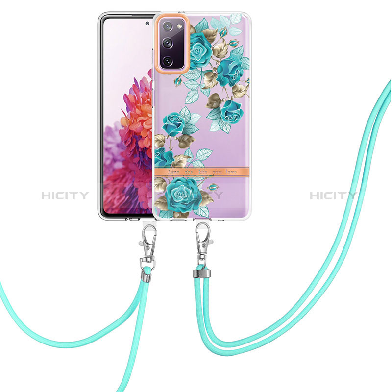 Coque Silicone Motif Fantaisie Souple Couleur Unie Etui Housse avec Laniere Strap Y06B pour Samsung Galaxy S20 FE (2022) 5G Cyan Plus