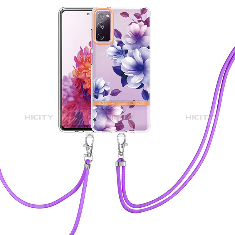 Coque Silicone Motif Fantaisie Souple Couleur Unie Etui Housse avec Laniere Strap Y06B pour Samsung Galaxy S20 FE (2022) 5G Violet Plus