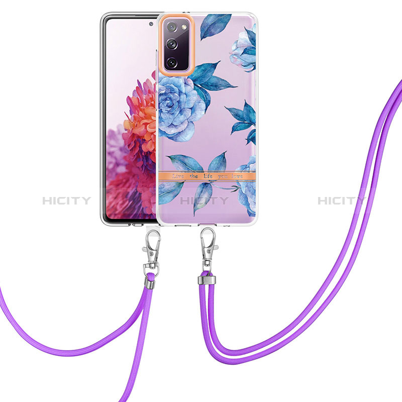 Coque Silicone Motif Fantaisie Souple Couleur Unie Etui Housse avec Laniere Strap Y06B pour Samsung Galaxy S20 FE 4G Bleu Plus