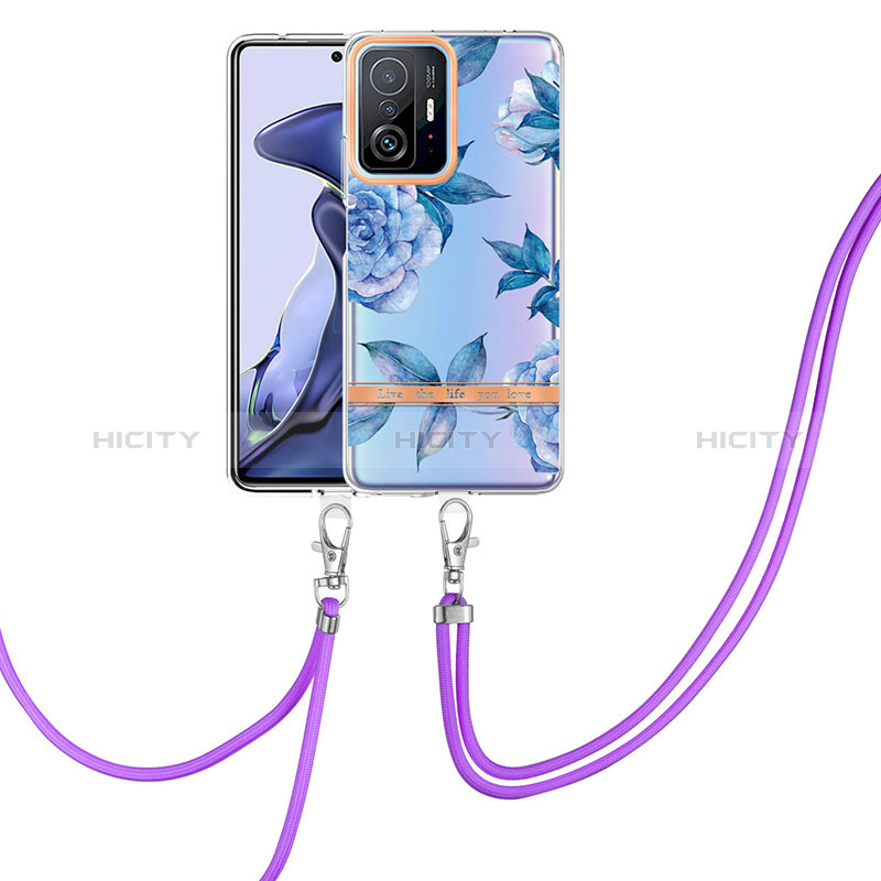 Coque Silicone Motif Fantaisie Souple Couleur Unie Etui Housse avec Laniere Strap Y06B pour Xiaomi Mi 11T 5G Bleu Plus