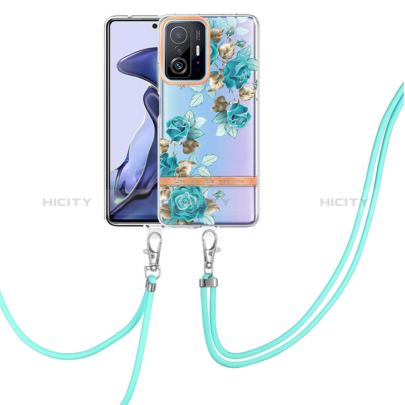 Coque Silicone Motif Fantaisie Souple Couleur Unie Etui Housse avec Laniere Strap Y06B pour Xiaomi Mi 11T 5G Cyan Plus