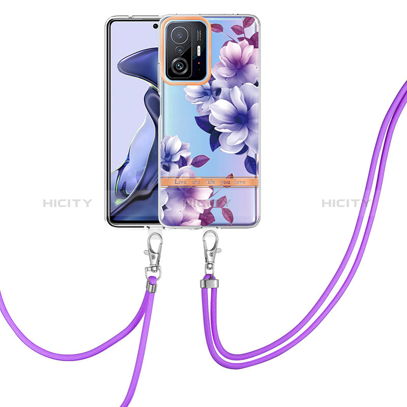 Coque Silicone Motif Fantaisie Souple Couleur Unie Etui Housse avec Laniere Strap Y06B pour Xiaomi Mi 11T 5G Violet Plus