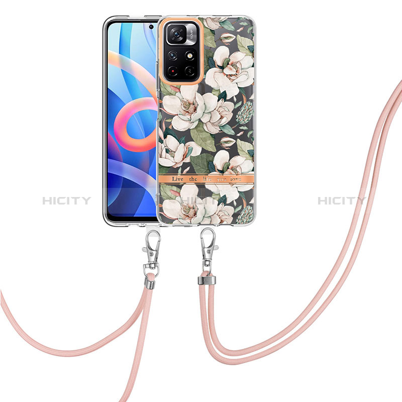 Coque Silicone Motif Fantaisie Souple Couleur Unie Etui Housse avec Laniere Strap Y06B pour Xiaomi Poco M4 Pro 5G Blanc Plus