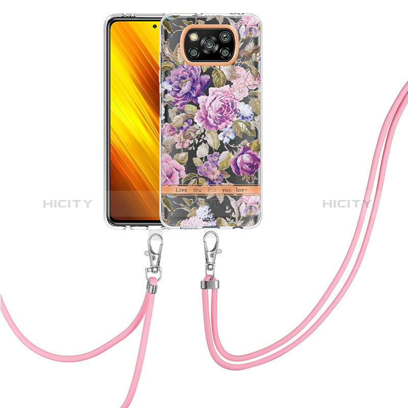 Coque Silicone Motif Fantaisie Souple Couleur Unie Etui Housse avec Laniere Strap Y06B pour Xiaomi Poco X3 NFC Plus