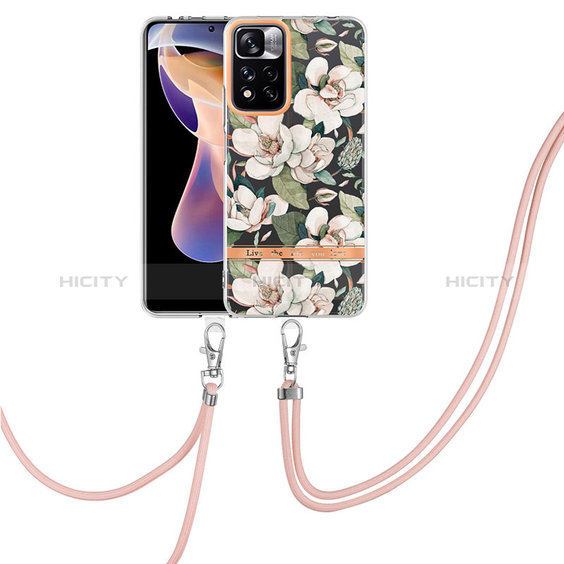 Coque Silicone Motif Fantaisie Souple Couleur Unie Etui Housse avec Laniere Strap Y06B pour Xiaomi Poco X4 NFC Blanc Plus