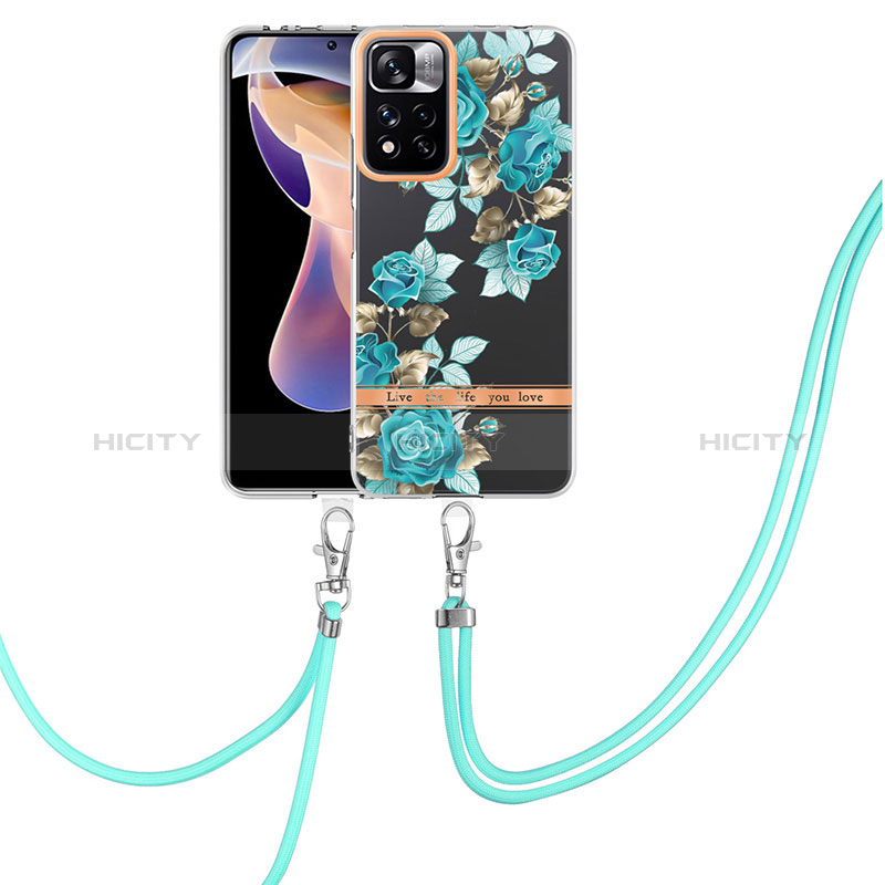 Coque Silicone Motif Fantaisie Souple Couleur Unie Etui Housse avec Laniere Strap Y06B pour Xiaomi Poco X4 NFC Cyan Plus