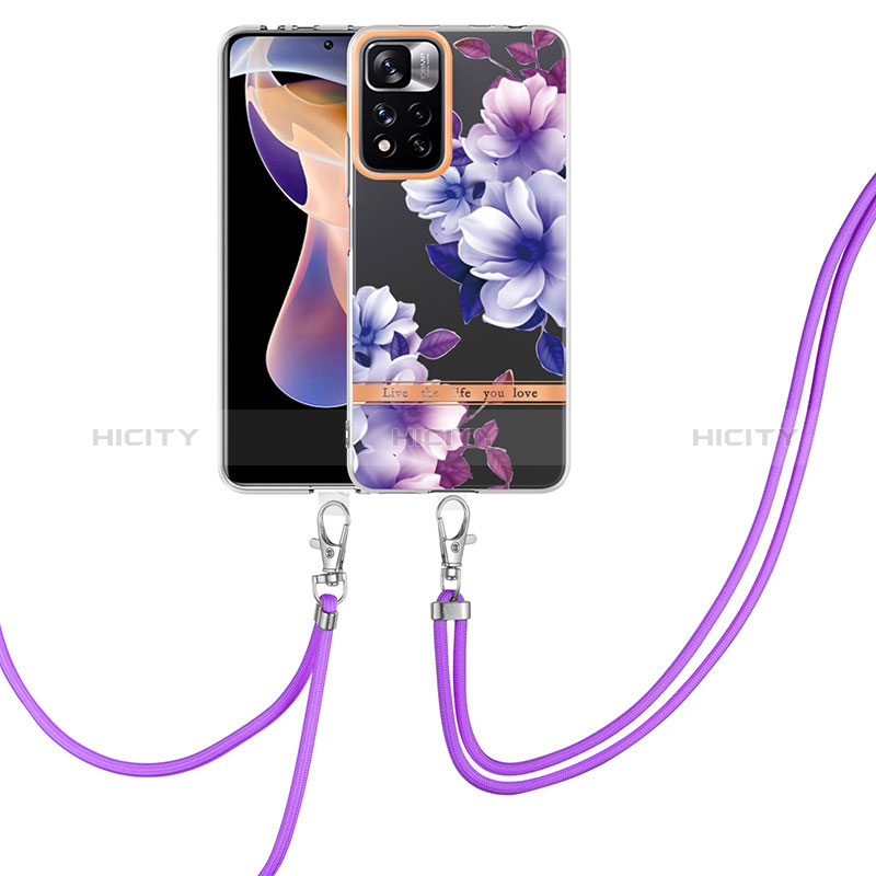 Coque Silicone Motif Fantaisie Souple Couleur Unie Etui Housse avec Laniere Strap Y06B pour Xiaomi Poco X4 NFC Violet Plus