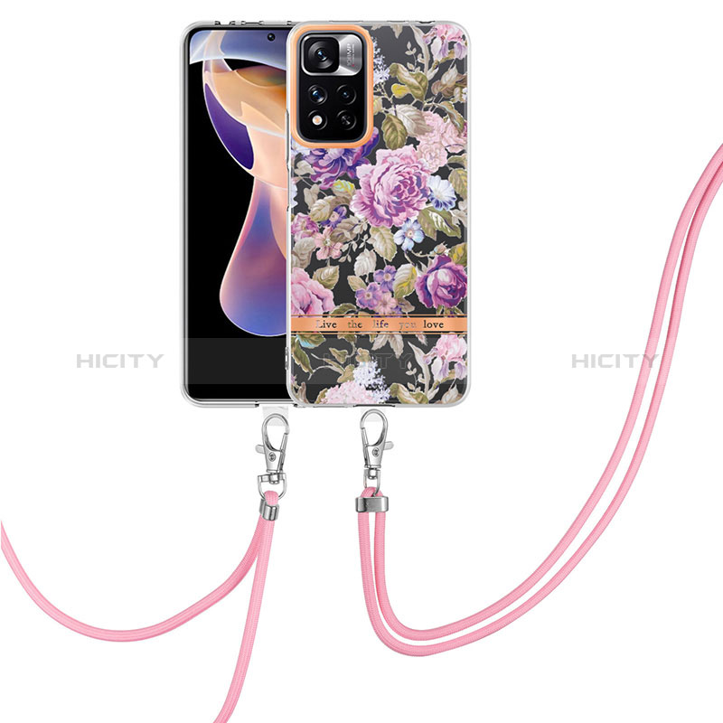 Coque Silicone Motif Fantaisie Souple Couleur Unie Etui Housse avec Laniere Strap Y06B pour Xiaomi Poco X4 NFC Violet Clair Plus