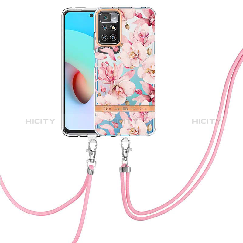 Coque Silicone Motif Fantaisie Souple Couleur Unie Etui Housse avec Laniere Strap Y06B pour Xiaomi Redmi 10 (2022) Rose Plus