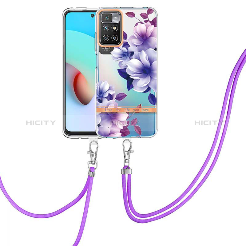 Coque Silicone Motif Fantaisie Souple Couleur Unie Etui Housse avec Laniere Strap Y06B pour Xiaomi Redmi 10 (2022) Violet Plus