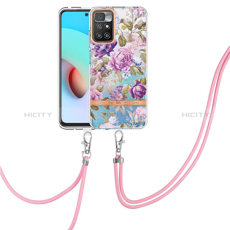 Coque Silicone Motif Fantaisie Souple Couleur Unie Etui Housse avec Laniere Strap Y06B pour Xiaomi Redmi 10 4G Plus