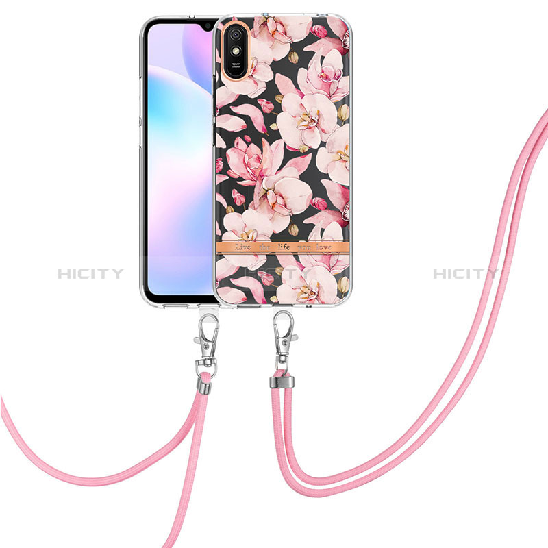 Coque Silicone Motif Fantaisie Souple Couleur Unie Etui Housse avec Laniere Strap Y06B pour Xiaomi Redmi 9AT Rose Plus