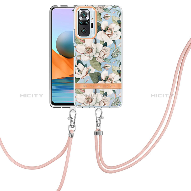 Coque Silicone Motif Fantaisie Souple Couleur Unie Etui Housse avec Laniere Strap Y06B pour Xiaomi Redmi Note 10 Pro 4G Blanc Plus