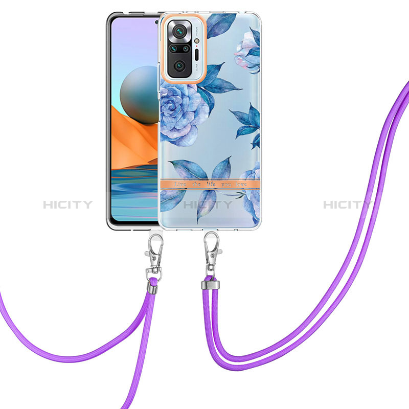 Coque Silicone Motif Fantaisie Souple Couleur Unie Etui Housse avec Laniere Strap Y06B pour Xiaomi Redmi Note 10 Pro 4G Bleu Plus