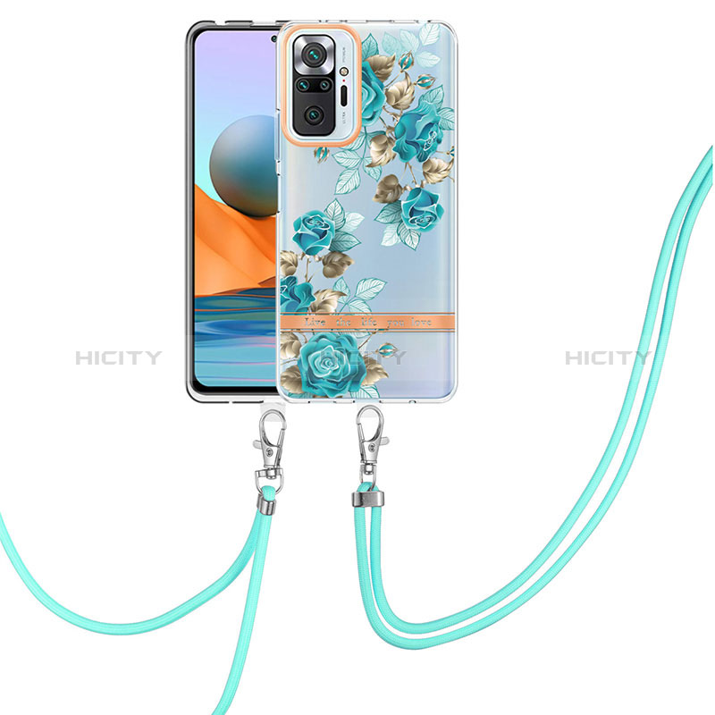 Coque Silicone Motif Fantaisie Souple Couleur Unie Etui Housse avec Laniere Strap Y06B pour Xiaomi Redmi Note 10 Pro 4G Cyan Plus