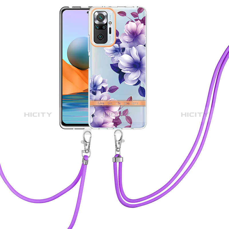 Coque Silicone Motif Fantaisie Souple Couleur Unie Etui Housse avec Laniere Strap Y06B pour Xiaomi Redmi Note 10 Pro Max Violet Plus