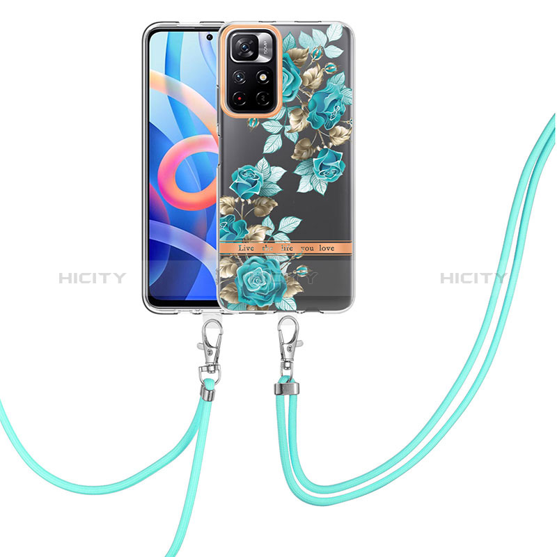 Coque Silicone Motif Fantaisie Souple Couleur Unie Etui Housse avec Laniere Strap Y06B pour Xiaomi Redmi Note 11 5G Cyan Plus