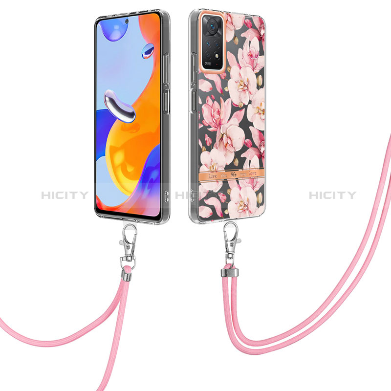 Coque Silicone Motif Fantaisie Souple Couleur Unie Etui Housse avec Laniere Strap Y06B pour Xiaomi Redmi Note 11 Pro 4G Rose Plus