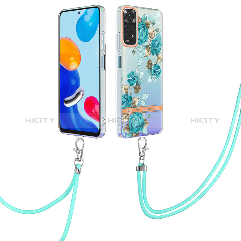 Coque Silicone Motif Fantaisie Souple Couleur Unie Etui Housse avec Laniere Strap Y06B pour Xiaomi Redmi Note 11S 4G Cyan Plus