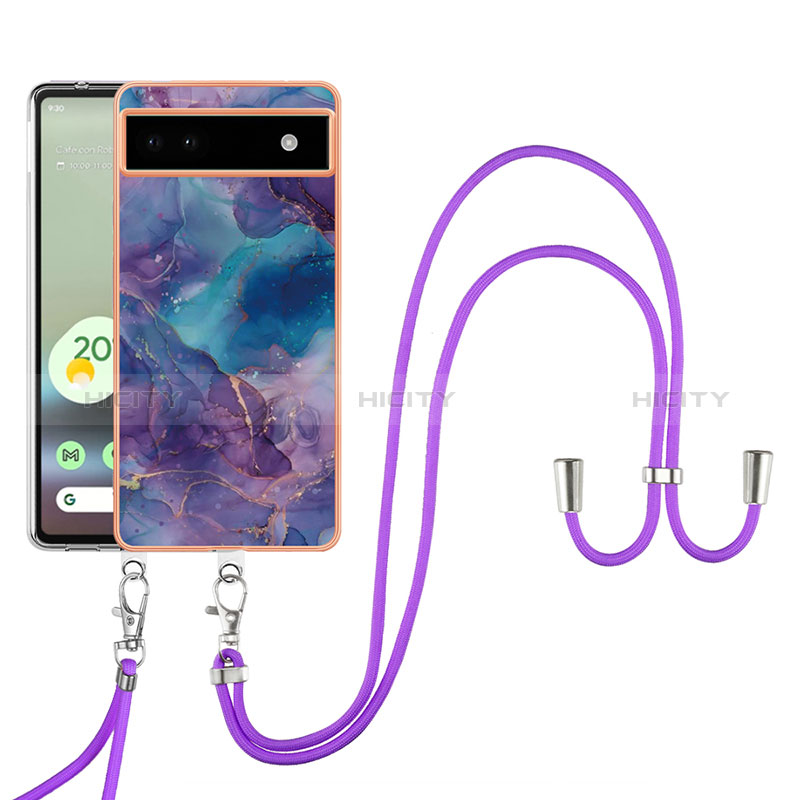 Coque Silicone Motif Fantaisie Souple Couleur Unie Etui Housse avec Laniere Strap Y07B pour Google Pixel 6a 5G Plus