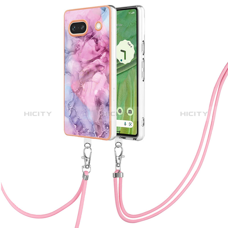 Coque Silicone Motif Fantaisie Souple Couleur Unie Etui Housse avec Laniere Strap Y07B pour Google Pixel 7a 5G Plus