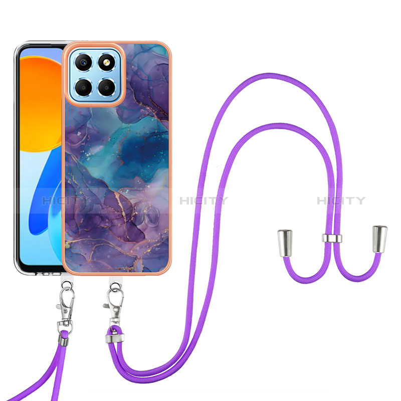 Coque Silicone Motif Fantaisie Souple Couleur Unie Etui Housse avec Laniere Strap Y07B pour Huawei Honor 70 Lite 5G Violet Plus