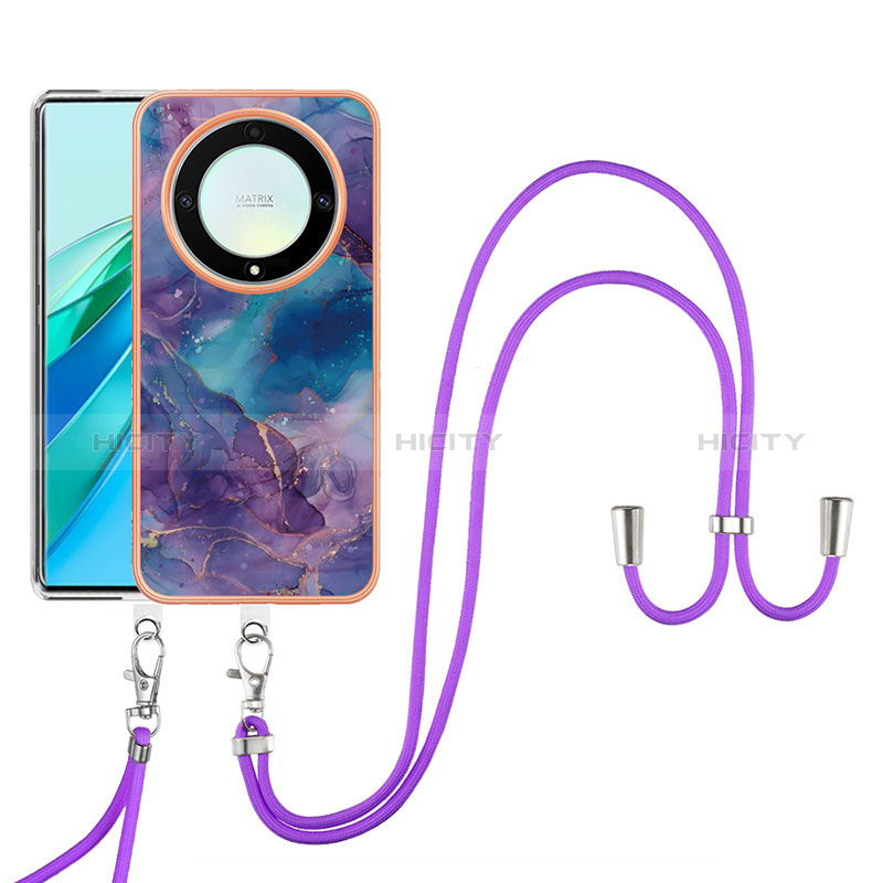 Coque Silicone Motif Fantaisie Souple Couleur Unie Etui Housse avec Laniere Strap Y07B pour Huawei Honor Magic5 Lite 5G Violet Plus