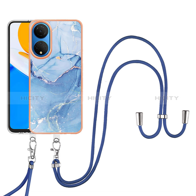 Coque Silicone Motif Fantaisie Souple Couleur Unie Etui Housse avec Laniere Strap Y07B pour Huawei Honor X7 Bleu Plus